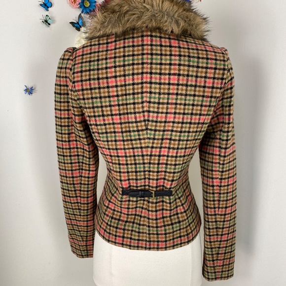 DEPT Plaid Wool Blazer Jacket With Faux Fur Collar Size Small - Picture 10 of 10